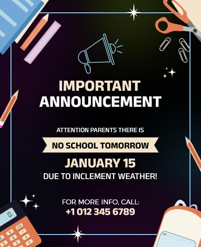No School Due to Weather Announcement Flyer Template