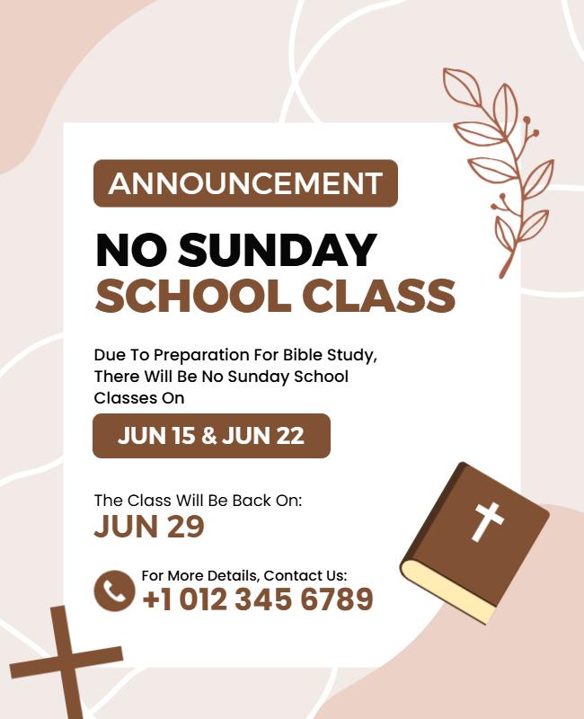 No Sunday School Preparation Announcement Flyer Template