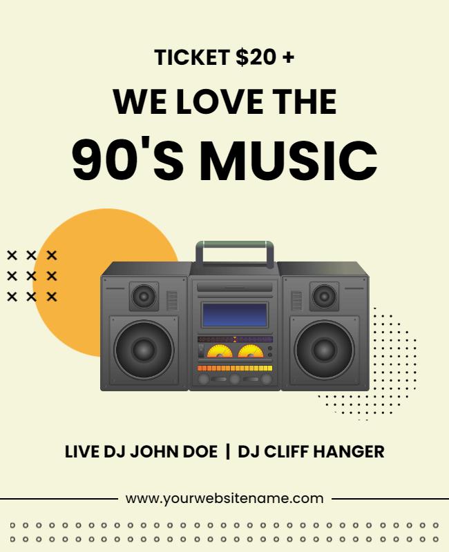 Nostalgic 90's Music Celebration with Boombox Poster Template