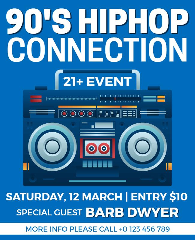 Nostalgic Blue 90's Hip-Hop Event Connection Poster Template