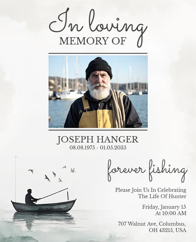 Nostalgic Watercolor Fishing Memorial Tribute Poster Template