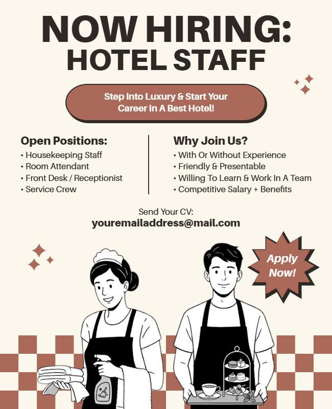 Now Hiring Hotel Staff Poster Template