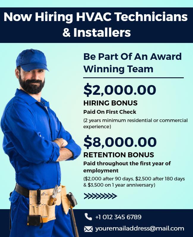 Now Hiring Hvac Technicians Promotional Flyer Template