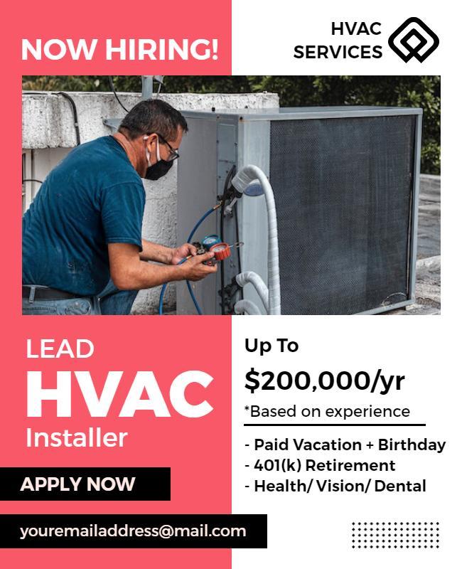 Now Hiring Lead Hvac Installer Flyer Template