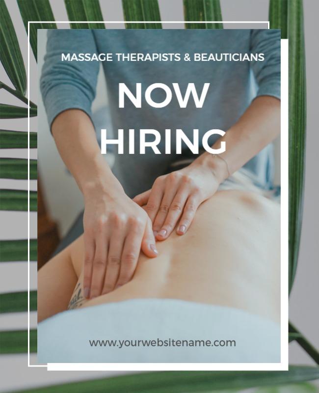 Now Hiring Massage Therapists and Beauticians Flyer Template