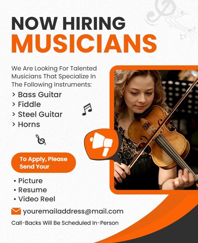 Now Hiring Musicians Career Opportunity Flyer Template