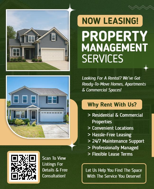 Now Leasing Property Management Services Flyer Template