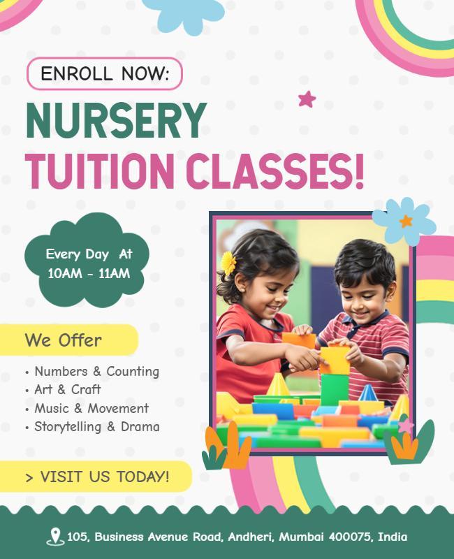 Nursery Tuition Classes Enrollment Flyer Template