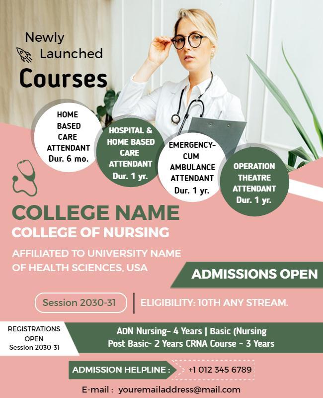 Nursing College Admissions Announcement Flyer Template