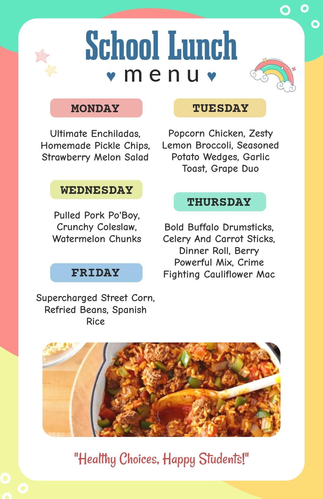 Nutritious School Lunch Selections Featuring Tasty Meals Menu Template