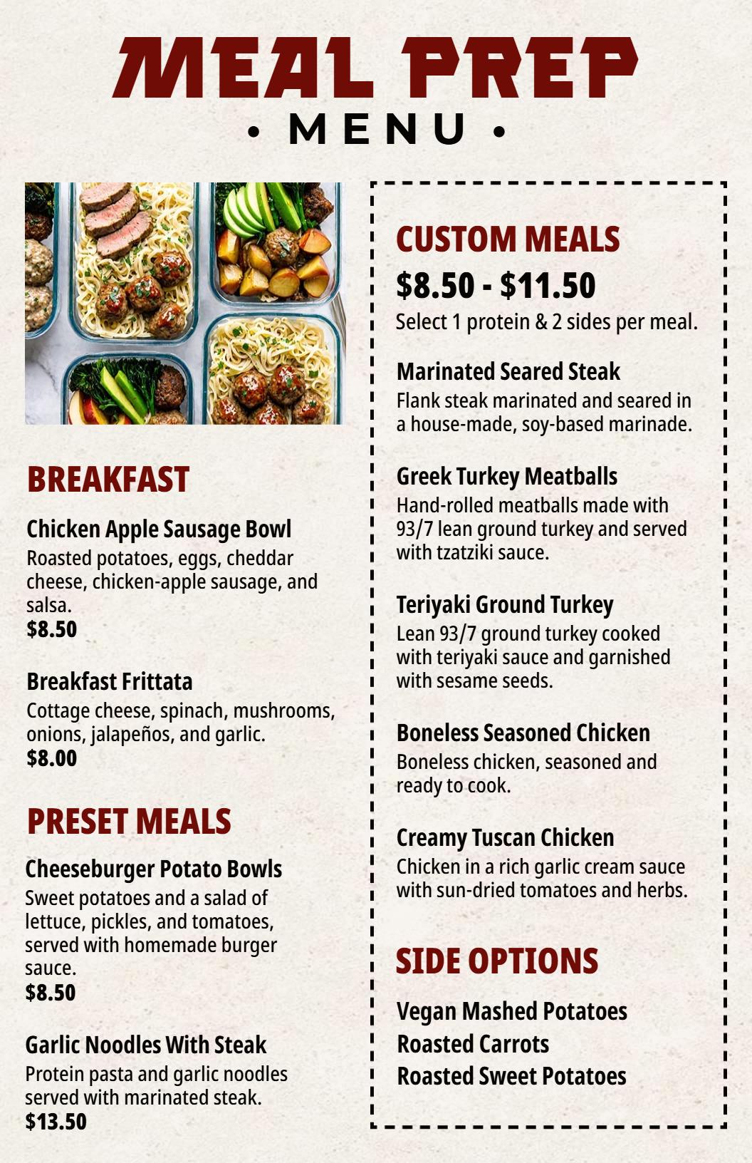 Nutritious Turkey Variations and Creamy Chicken Meal Prep Menu Template