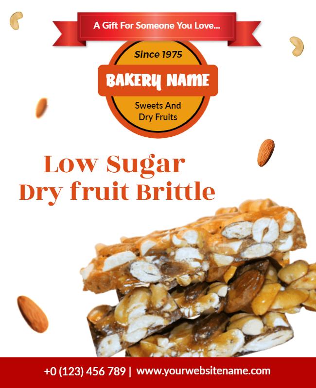 Nutty Almond Low Sugar Dry Fruit Brittle Poster Template