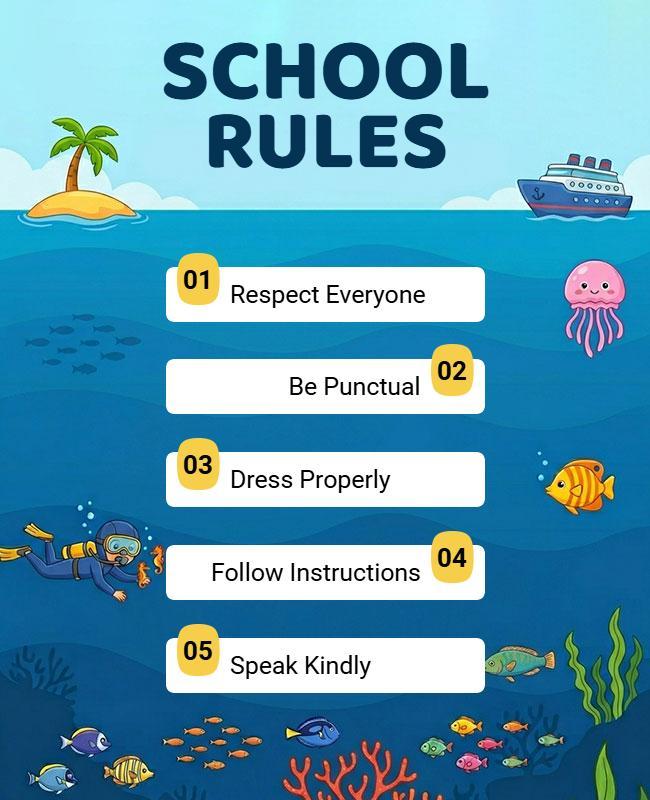 Ocean Adventure School Rules List Poster Template