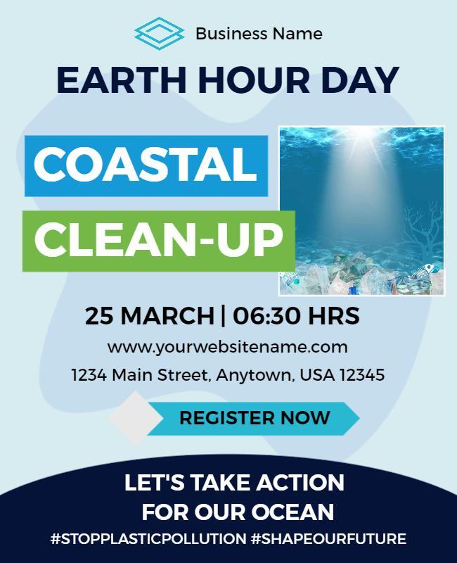 Ocean Awareness Coastal Clean-Up Earth Hour Day Poster Template