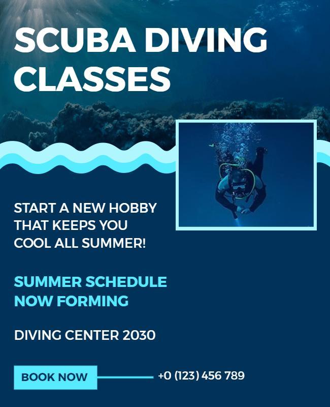 Ocean Blue Scuba Diving Classes Summer Schedule Poster Template
