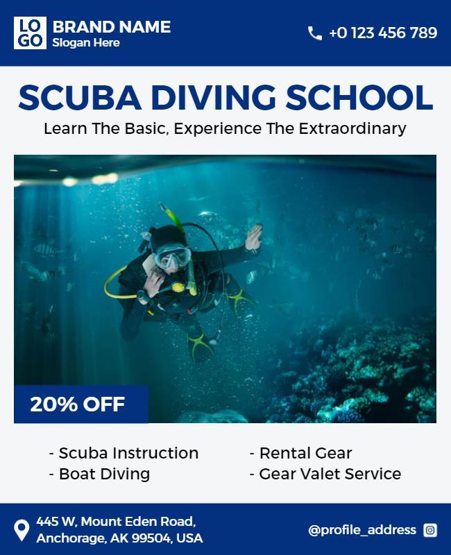 Ocean Blue Scuba Diving School Promotional Poster Template