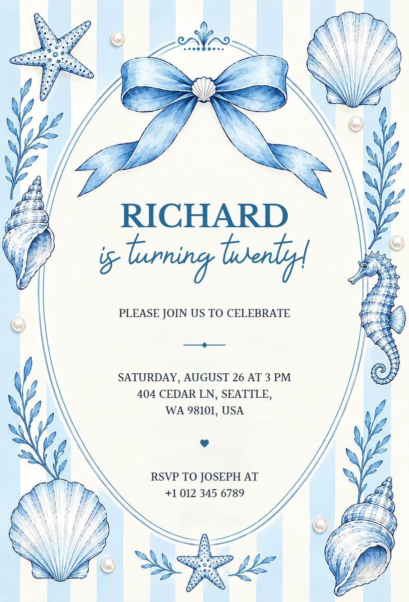 Ocean-Themed Blue Birthday Celebration Invitation Template