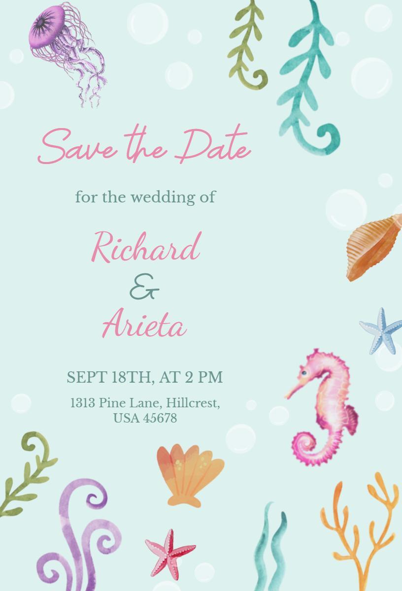 Ocean Themed Save The Date Wedding Invitation Template