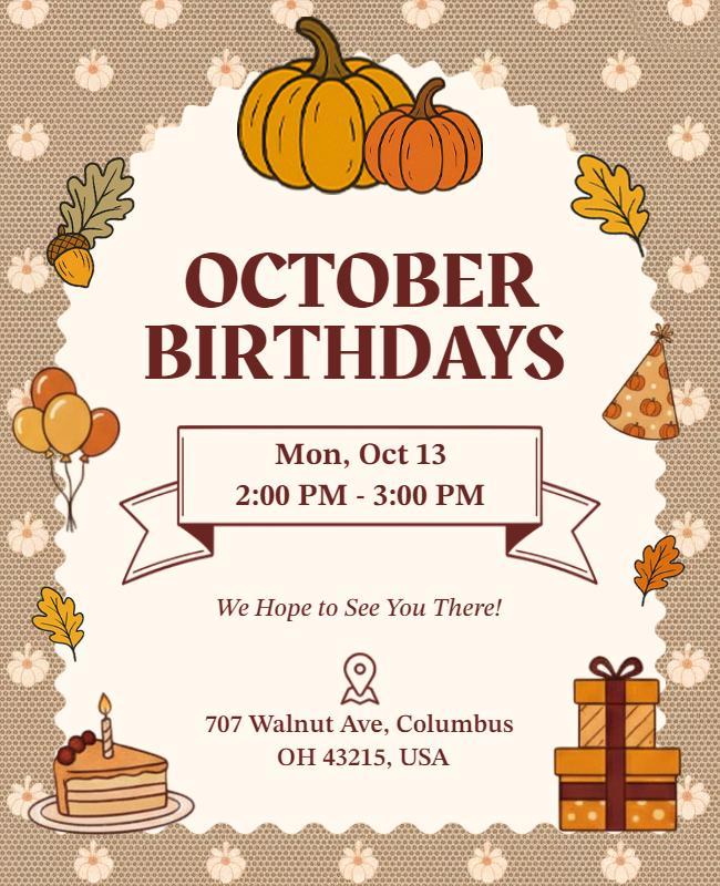 October Birthday Party Celebration Flyer Template