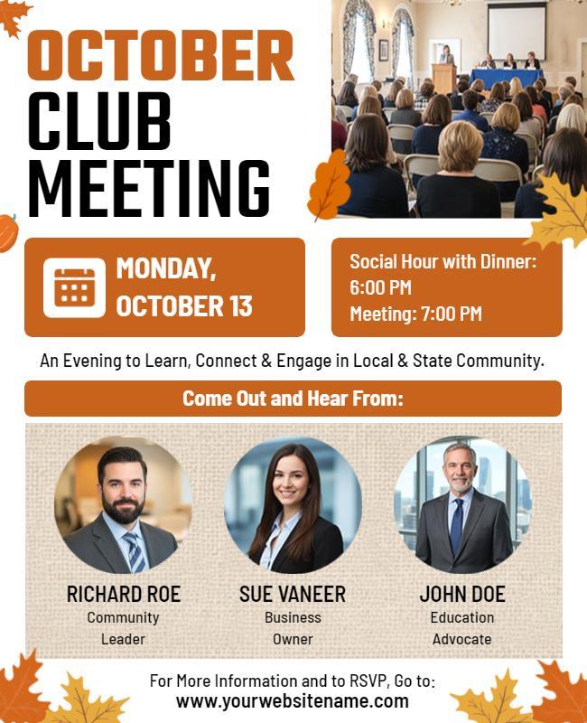 October Community Club Meeting Flyer Template