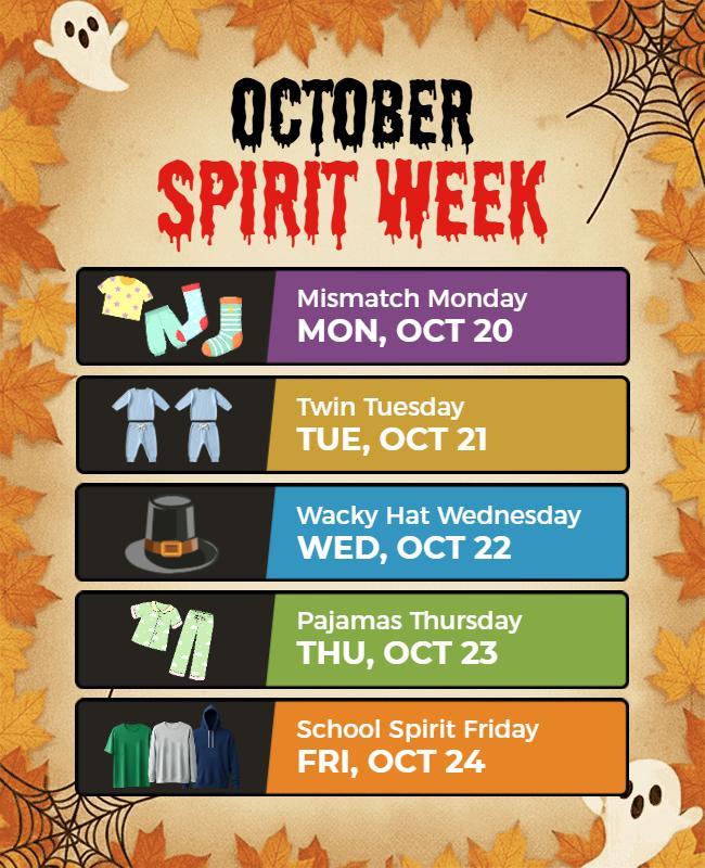 October School Spirit Week Activities Flyer Template