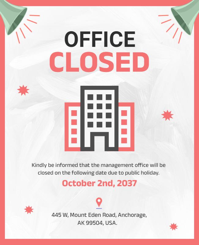 Office Closure Announcement Holiday Flyer Template