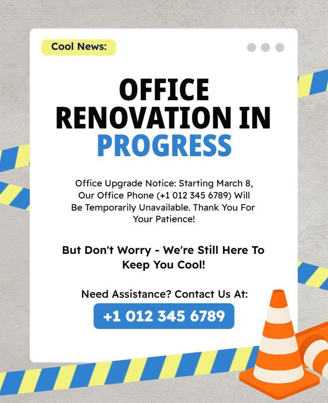 Office Renovation Progress Notification Flyer Template