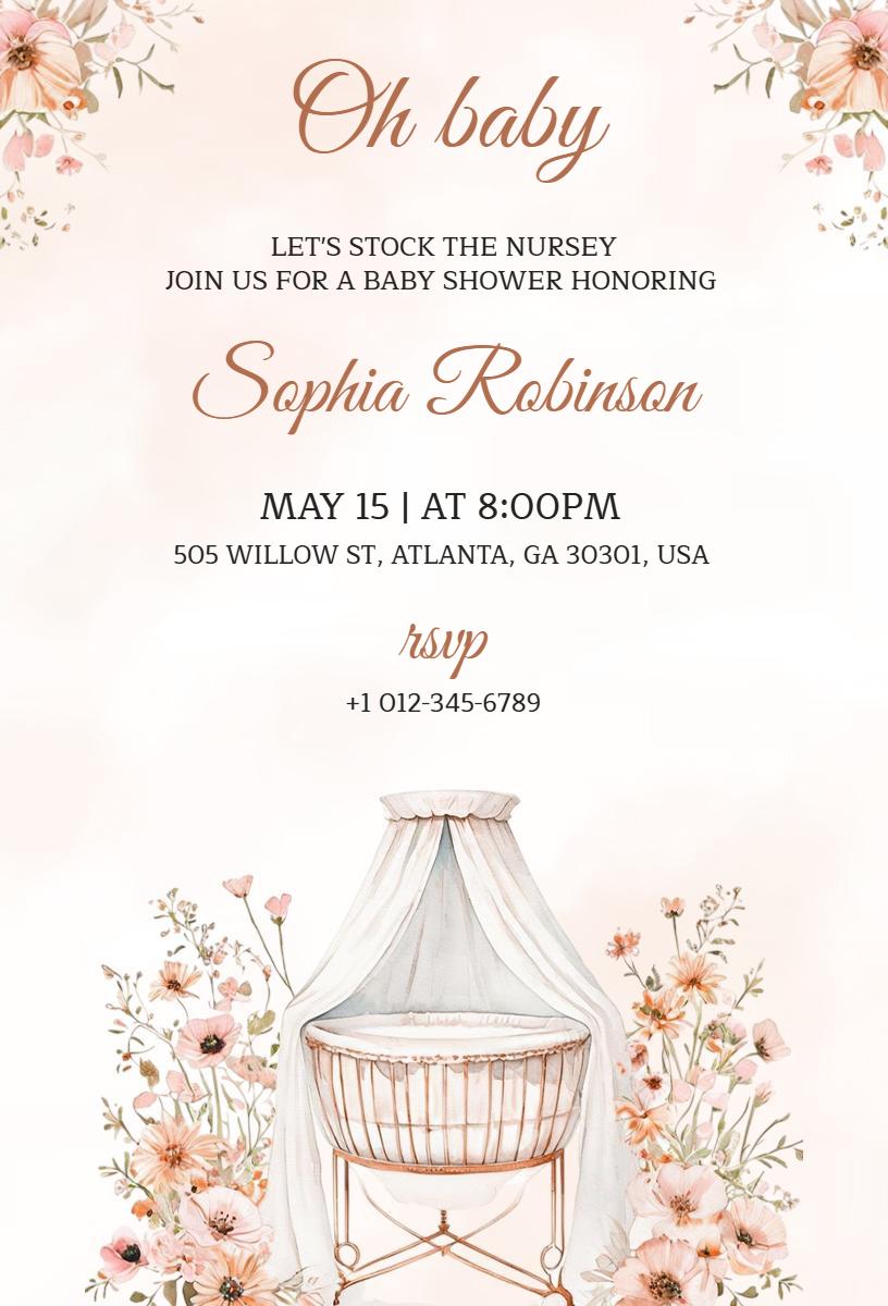 Oh Baby Floral Nursery Theme Baby Shower Invitation Template