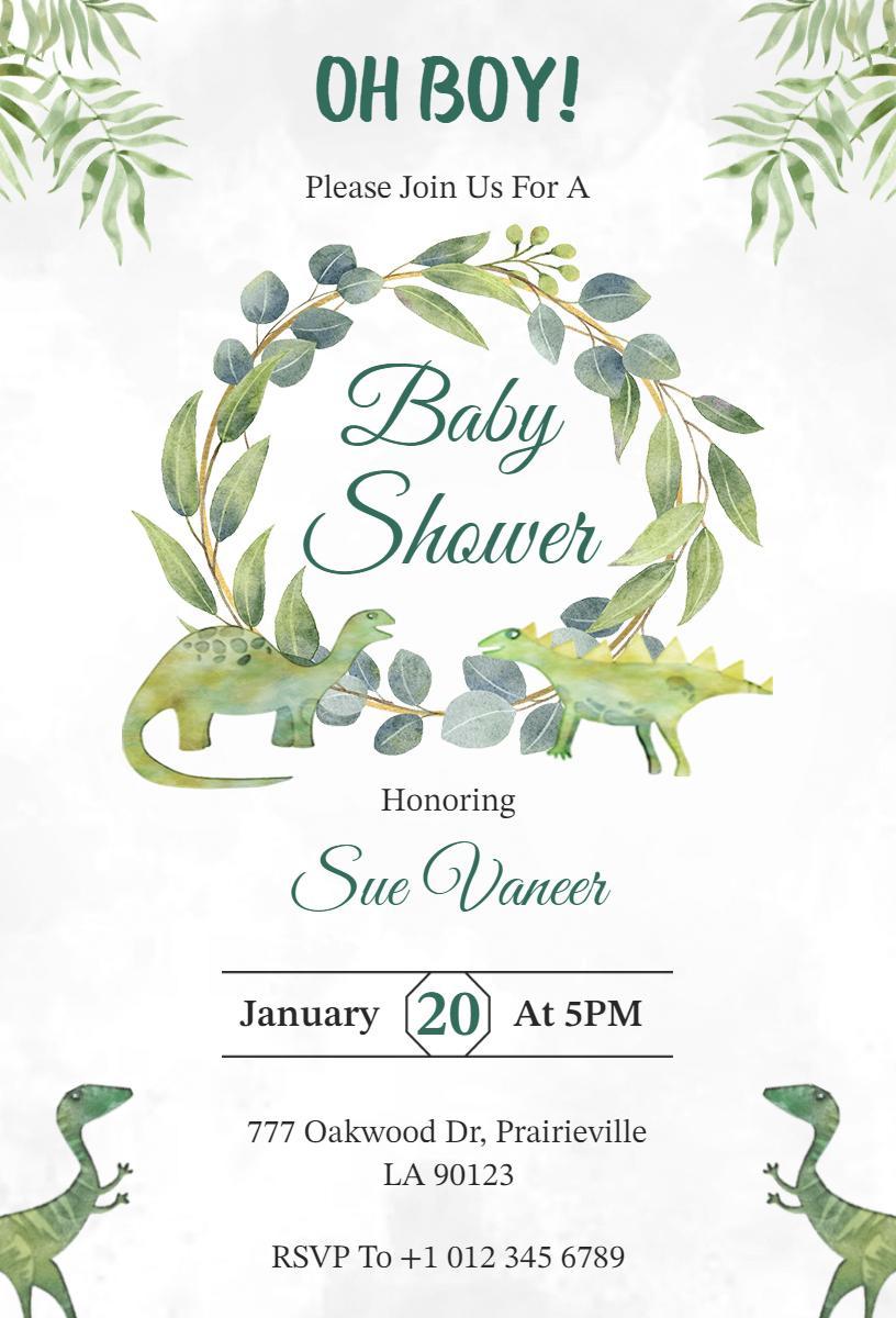 Oh Boy Dinosaur Theme Baby Shower Celebration Invitation Template