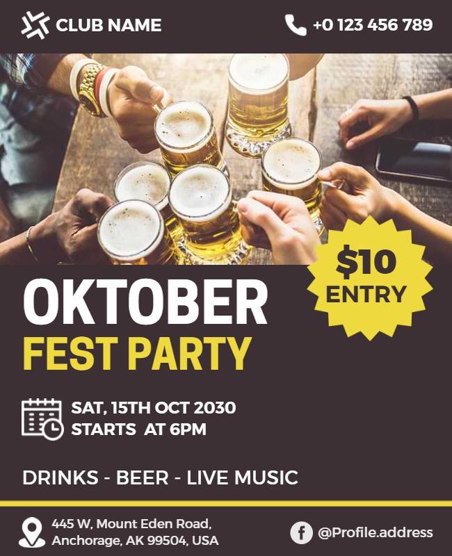 Oktoberfest Beer Celebration Party Flyer Template