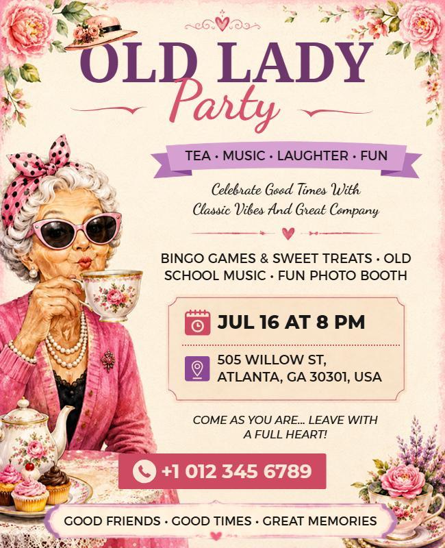 Old Lady Party Event Poster Template