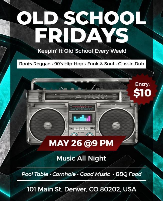 Old School Fridays Music Night Event Poster Template