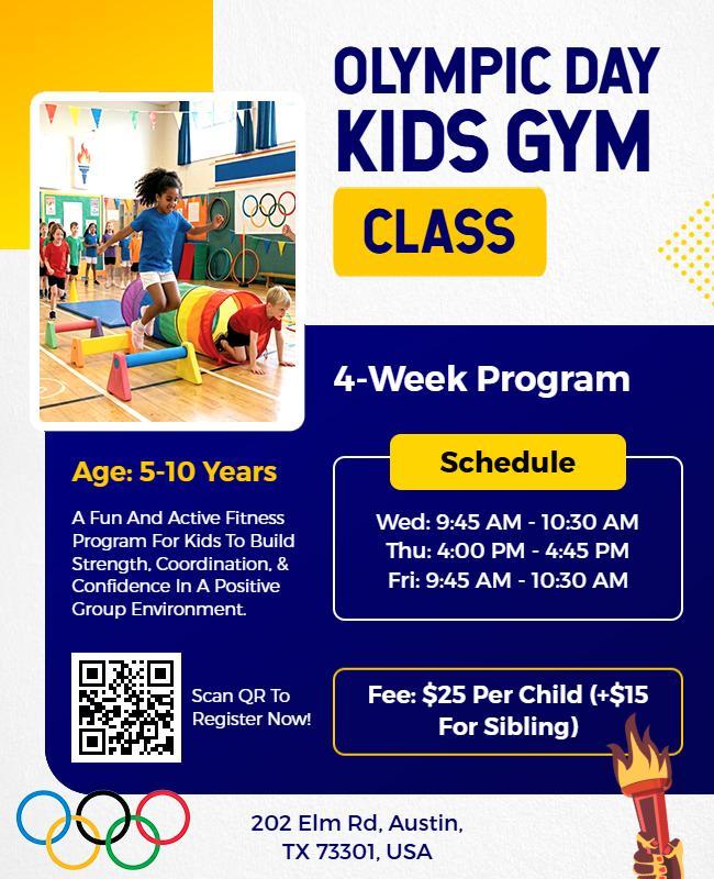 Olympic Day Kids Gym Class Poster Template