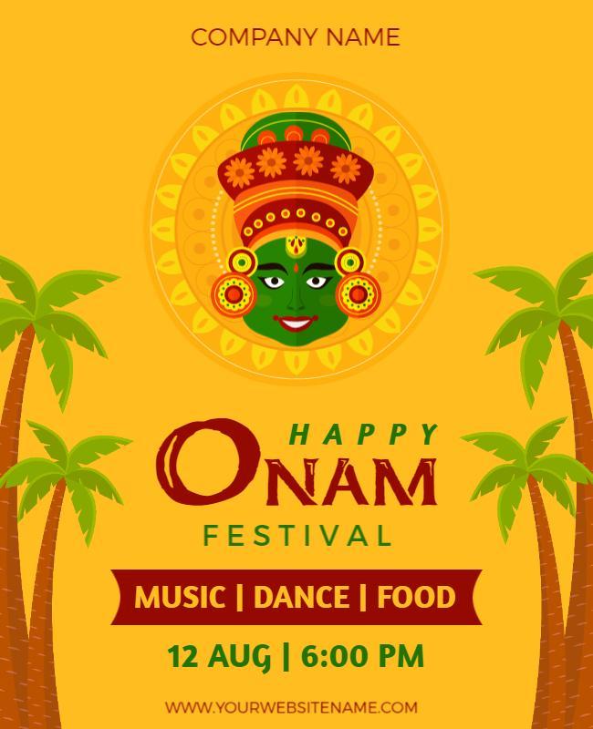 Vibrant Yellow Onam Festival Celebration Flyer Template