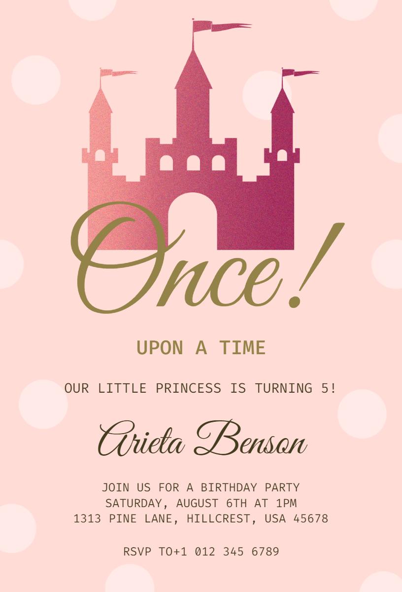 Once Upon a Time Princess Birthday Celebration Invitation Template
