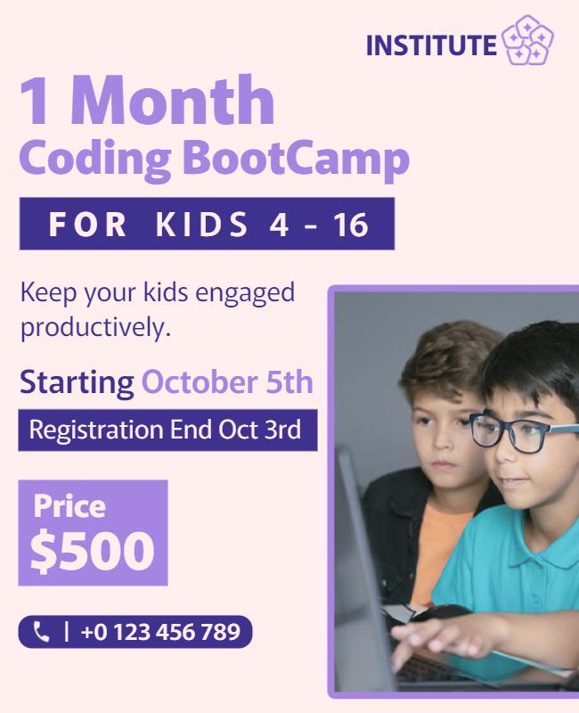 One Month Kids Coding Bootcamp Flyer Template