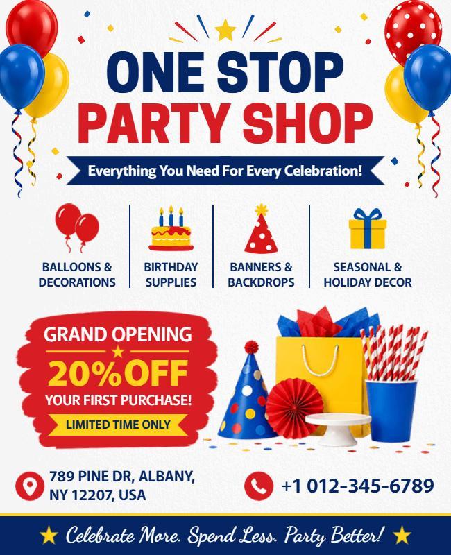 One Stop Party Shop Promotional Flyer Template
