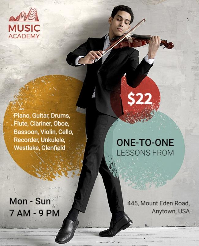 One to One Violin Music Lessons Flyer Template