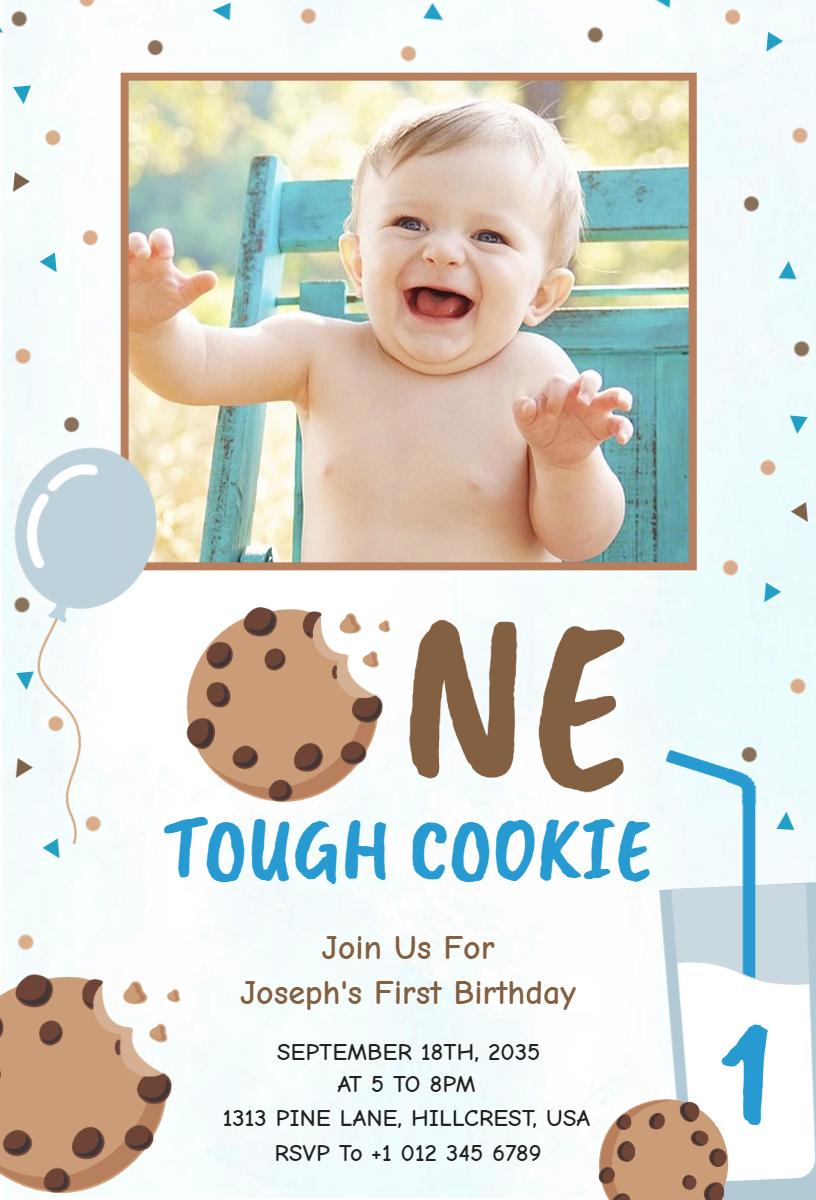 One Tough Cookie Photo First Birthday Celebration Invitation Template