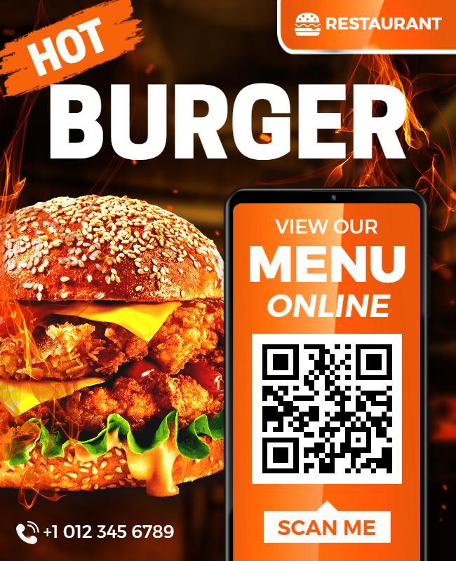 Online Burger Offer with QR Code Flyer Template