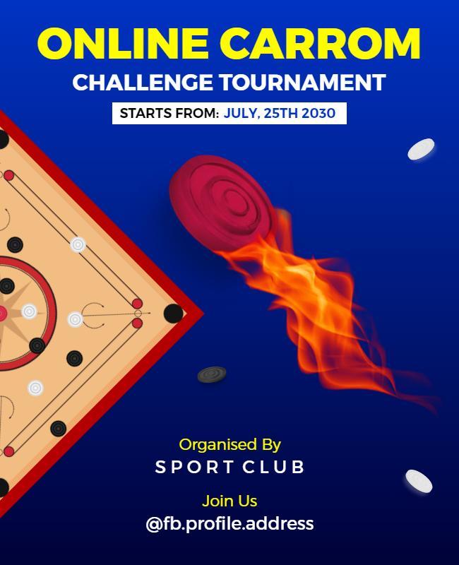 Online Carrom Challenge Tournament Flyer Template