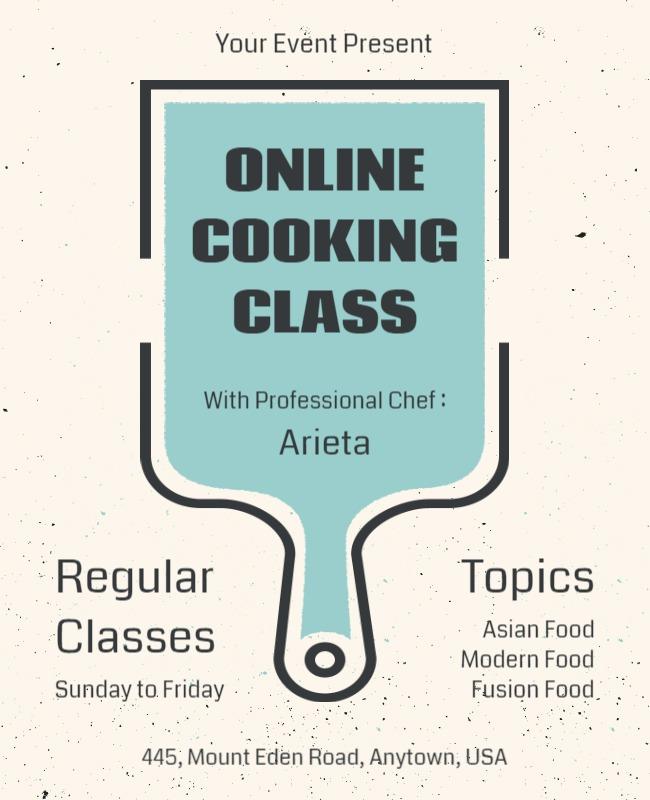 Modern Monochrome Online Cooking Class Flyer Template