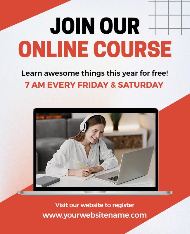 Online Course Registration Flyer with Laptop Image Template