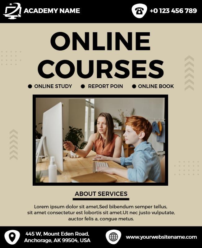 Modern Black and White Online Courses Promotion Flyer Template