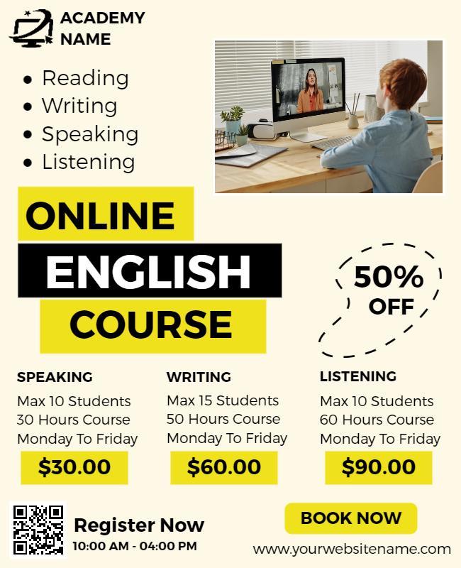 Online English Language Course Promotion Flyer Template