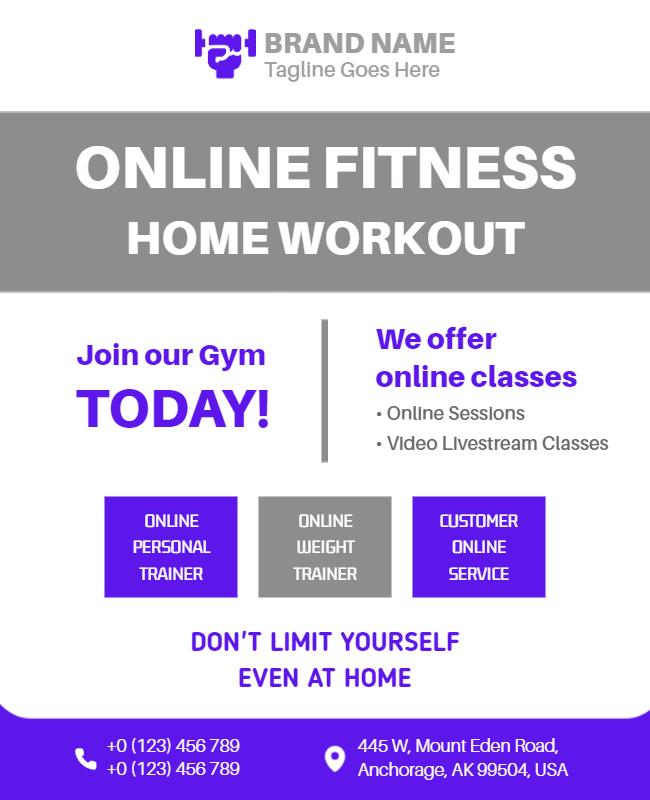 Online Fitness Home Workout Promotion Flyer Template