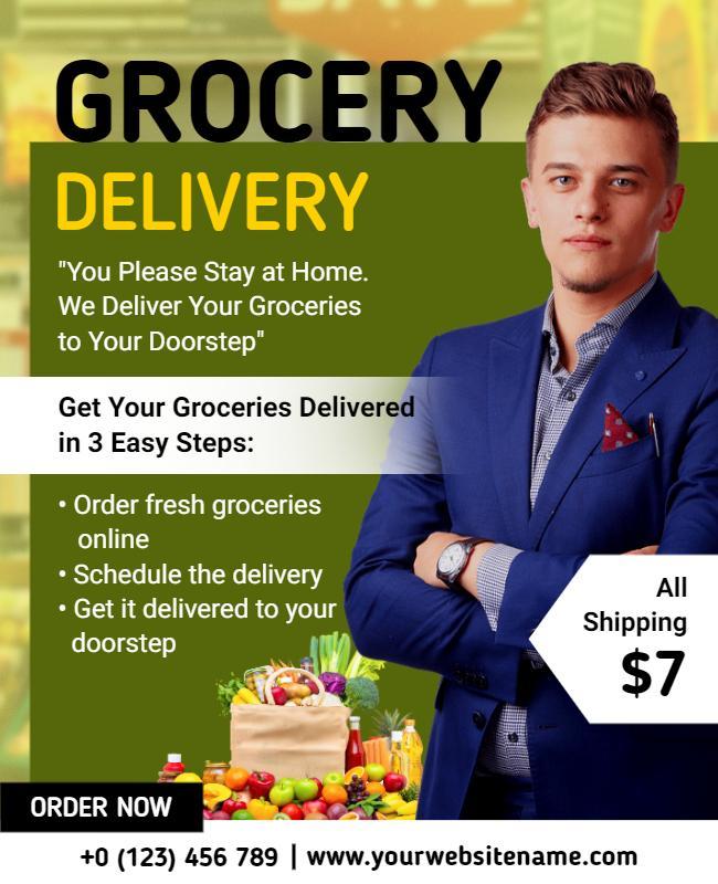 Modern Yellow Grocery Delivery Service Flyer Template