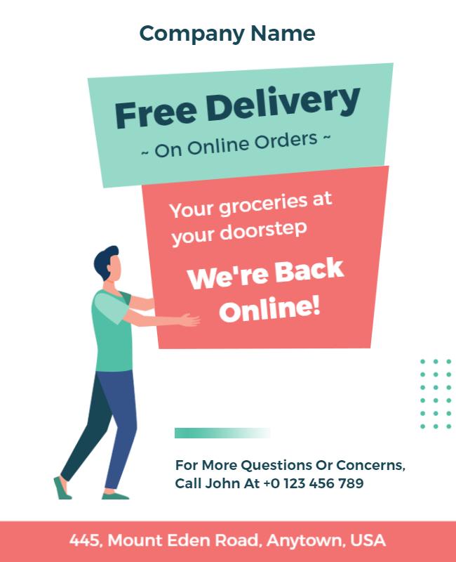 Bright Teal Grocery Delivery Announcement Flyer Template