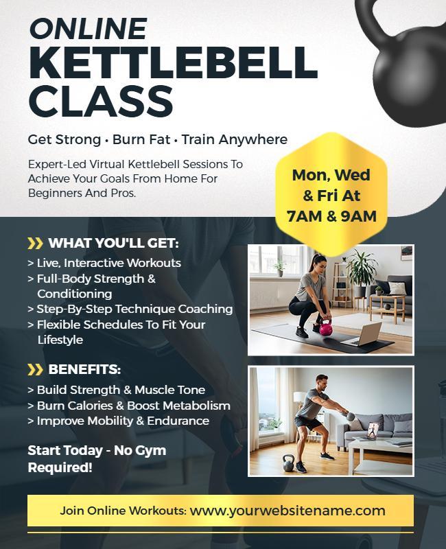 Online Kettlebell Workout Class Flyer Template