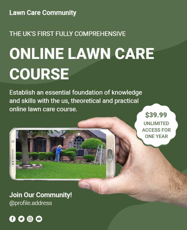 Online Lawn Care Course Promotional Flyer Template